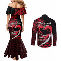 personalised-hawaii-couples-matching-mermaid-dress-and-long-sleeve-button-shirts-maui-be-strong-kakau-red-version