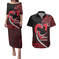 Personalised Hawaii Couples Matching Puletasi Dress and Hawaiian Shirt Maui Be Strong Kakau Red Version - Wonder Print Shop