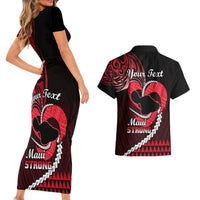 Personalised Hawaii Couples Matching Short Sleeve Bodycon Dress and Hawaiian Shirt Maui Be Strong Kakau Red Version - Wonder Print Shop