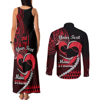 Personalised Hawaii Couples Matching Tank Maxi Dress and Long Sleeve Button Shirts Maui Be Strong Kakau Red Version - Wonder Print Shop