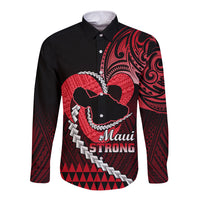 Personalised Hawaii Long Sleeve Button Shirt Maui Be Strong Kakau Red Version - Wonder Print Shop