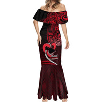 Personalised Hawaii Mermaid Dress Maui Be Strong Kakau Red Version - Wonder Print Shop