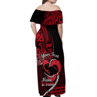 Personalised Hawaii Off Shoulder Maxi Dress Maui Be Strong Kakau Red Version - Wonder Print Shop