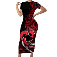 Personalised Hawaii Short Sleeve Bodycon Dress Maui Be Strong Kakau Red Version - Wonder Print Shop