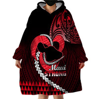 Personalised Hawaii Wearable Blanket Hoodie Maui Be Strong Kakau Red Version - Wonder Print Shop