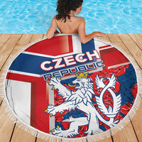 Czech Republic Beach Blanket Czechia Lion Rosa Pattern - Wonder Print Shop