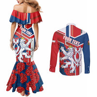 Personalised Czech Republic Couples Matching Mermaid Dress and Long Sleeve Button Shirt Czechia Lion Rosa Pattern