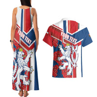 Personalised Czech Republic Couples Matching Tank Maxi Dress and Hawaiian Shirt Czechia Lion Rosa Pattern - Wonder Print Shop