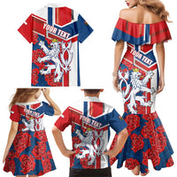 Personalised Czech Republic Family Matching Mermaid Dress and Hawaiian Shirt Czechia Lion Rosa Pattern - Wonder Print Shop