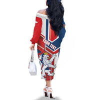 Personalised Czech Republic Family Matching Off The Shoulder Long Sleeve Dress and Hawaiian Shirt Czechia Lion Rosa Pattern - Wonder Print Shop