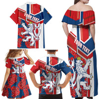 Personalised Czech Republic Family Matching Off Shoulder Maxi Dress and Hawaiian Shirt Czechia Lion Rosa Pattern - Wonder Print Shop