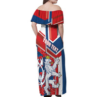 Personalised Czech Republic Family Matching Off Shoulder Maxi Dress and Hawaiian Shirt Czechia Lion Rosa Pattern - Wonder Print Shop