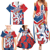 Personalised Czech Republic Family Matching Summer Maxi Dress and Hawaiian Shirt Czechia Lion Rosa Pattern - Wonder Print Shop