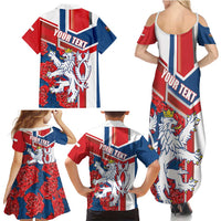 Personalised Czech Republic Family Matching Summer Maxi Dress and Hawaiian Shirt Czechia Lion Rosa Pattern - Wonder Print Shop