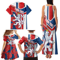 Personalised Czech Republic Family Matching Tank Maxi Dress and Hawaiian Shirt Czechia Lion Rosa Pattern - Wonder Print Shop