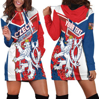 Personalised Czech Republic Hoodie Dress Czechia Lion Rosa Pattern - Wonder Print Shop