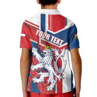 Personalised Czech Republic Kid Polo Shirt Czechia Lion Rosa Pattern - Wonder Print Shop