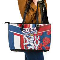 Czech Republic Leather Tote Bag Czechia Lion Rosa Pattern - Wonder Print Shop