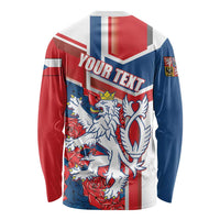 Personalised Czech Republic Long Sleeve Shirt Czechia Lion Rosa Pattern - Wonder Print Shop