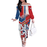 Personalised Czech Republic Off The Shoulder Long Sleeve Dress Czechia Lion Rosa Pattern - Wonder Print Shop