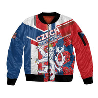 Personalised Czech Republic Sleeve Zip Bomber Jacket Czechia Lion Rosa Pattern - Wonder Print Shop