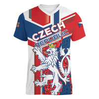 Personalised Czech Republic Women V-Neck T-Shirt Czechia Lion Rosa Pattern - Wonder Print Shop