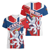 Personalised Czech Republic Women V-Neck T-Shirt Czechia Lion Rosa Pattern - Wonder Print Shop