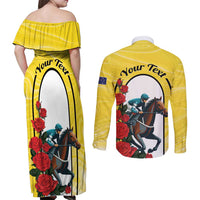 Personalised Melbourne Horse Racing Couples Matching Off Shoulder Maxi Dress and Long Sleeve Button Shirt The Race That Stops The Nation - Wonder Print Shop