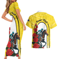 Personalised Melbourne Horse Racing Couples Matching Short Sleeve Bodycon Dress and Hawaiian Shirt The Race That Stops The Nation - Wonder Print Shop