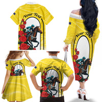 Personalised Melbourne Horse Racing Family Matching Off The Shoulder Long Sleeve Dress and Hawaiian Shirt The Race That Stops The Nation - Wonder Print Shop