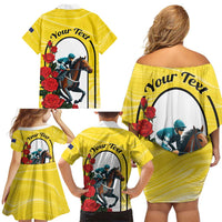 Personalised Melbourne Horse Racing Family Matching Off Shoulder Short Dress and Hawaiian Shirt The Race That Stops The Nation - Wonder Print Shop