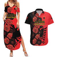 Personalised Albania Eagle Couples Matching Summer Maxi Dress and Hawaiian Shirt Red Poppy Flowers - Wonder Print Shop