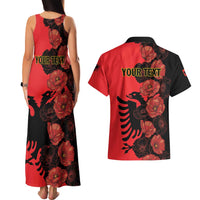 Personalised Albania Eagle Couples Matching Tank Maxi Dress and Hawaiian Shirt Red Poppy Flowers - Wonder Print Shop