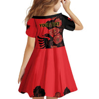Personalised Albania Eagle Family Matching Short Sleeve Bodycon Dress and Hawaiian Shirt Red Poppy Flowers - Wonder Print Shop