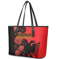 Albania Eagle Leather Tote Bag Red Poppy Flowers - Wonder Print Shop