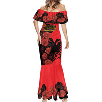 Personalised Albania Eagle Mermaid Dress Red Poppy Flowers - Wonder Print Shop