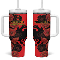 Personalised Albania Eagle Tumbler With Handle Red Poppy Flowers - Wonder Print Shop