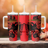 Personalised Albania Eagle Tumbler With Handle Red Poppy Flowers - Wonder Print Shop