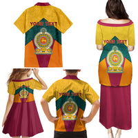 Sri Lanka Independence Day Family Matching Puletasi and Hawaiian Shirt Golden Lion Sinha Flag Style - Wonder Print Shop