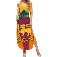 Sri Lanka Independence Day Family Matching Summer Maxi Dress and Hawaiian Shirt Golden Lion Sinha Flag Style - Wonder Print Shop