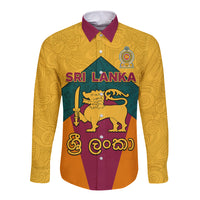 Sri Lanka Independence Day Long Sleeve Button Shirt Golden Lion Sinha Flag Style - Wonder Print Shop