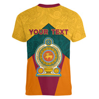 Sri Lanka Independence Day Women V Neck T Shirt Golden Lion Sinha Flag Style - Wonder Print Shop