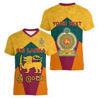 Sri Lanka Independence Day Women V Neck T Shirt Golden Lion Sinha Flag Style - Wonder Print Shop