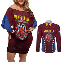 Venezuela Basketball Custom Couples Matching Off Shoulder Short Dress and Long Sleeve Button Shirt La Vinotinto de las alturas
