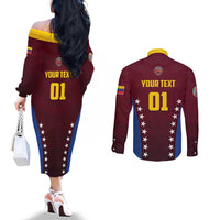 Venezuela Basketball Custom Couples Matching Off The Shoulder Long Sleeve Dress and Long Sleeve Button Shirt La Vinotinto de las alturas