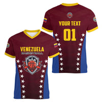 Venezuela Basketball Custom Women V-Neck T-Shirt La Vinotinto de las alturas