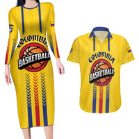 Colombia Basketball Custom Couples Matching Long Sleeve Bodycon Dress and Hawaiian Shirt Vamos Colombiana
