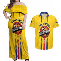 Colombia Basketball Custom Couples Matching Off Shoulder Maxi Dress and Hawaiian Shirt Vamos Colombiana
