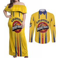 Colombia Basketball Custom Couples Matching Off Shoulder Maxi Dress and Long Sleeve Button Shirt Vamos Colombiana