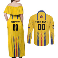 Colombia Basketball Custom Couples Matching Off Shoulder Maxi Dress and Long Sleeve Button Shirt Vamos Colombiana
